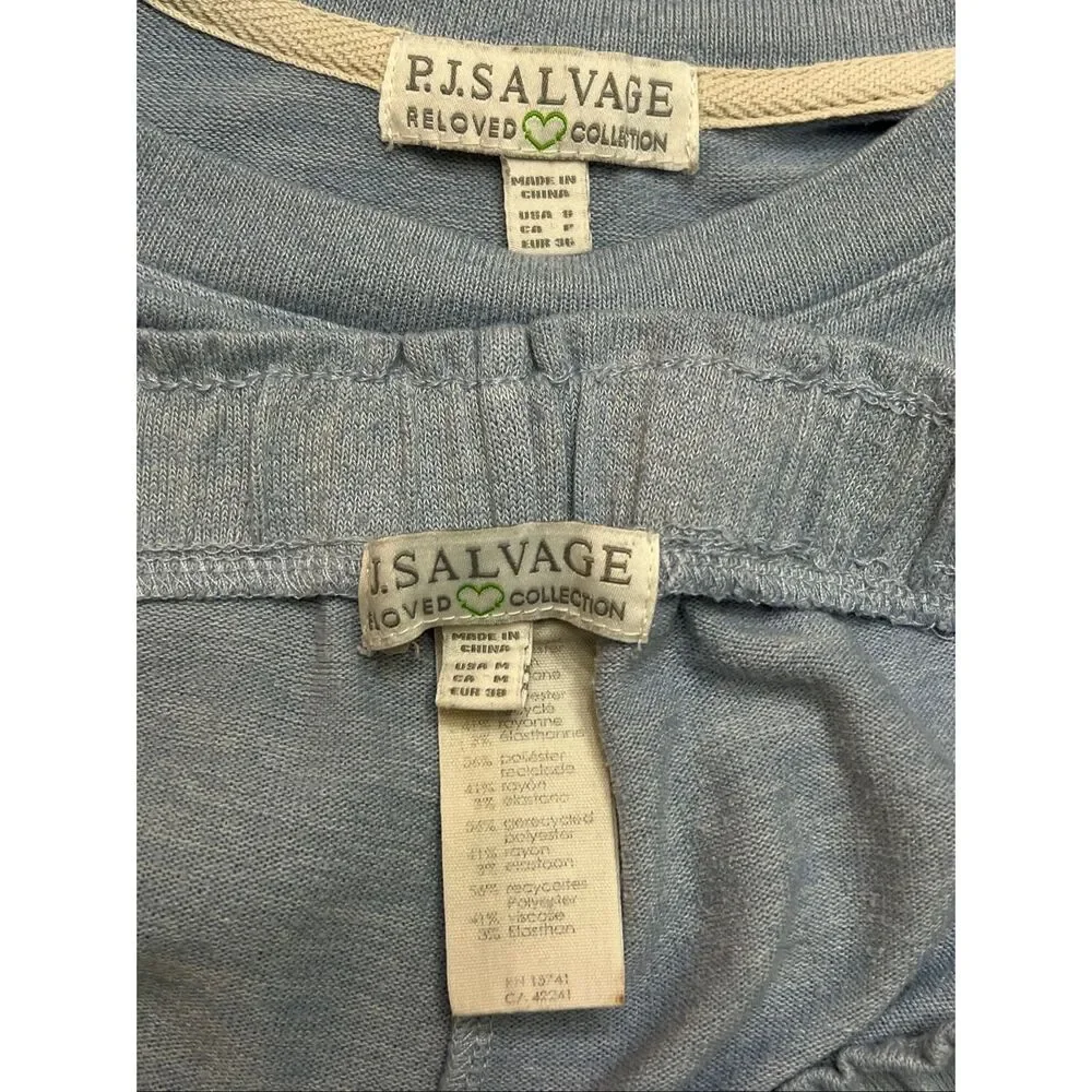 P.J. Salvage Women's Short Sleeve Top and Bottom Pajama Set Light Blue Size 8